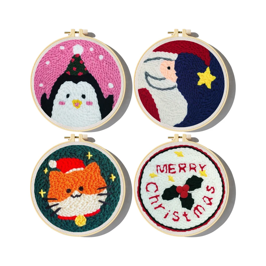 Embroidery Xmas Kits - 크리스마스 펀치 바늘 자수 키트, 초보자용