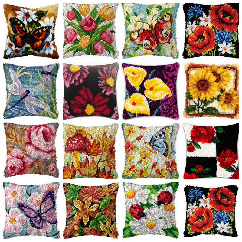 Printed Embroidery Kit - 꽃 식물 래치 후크 키트, 매듭