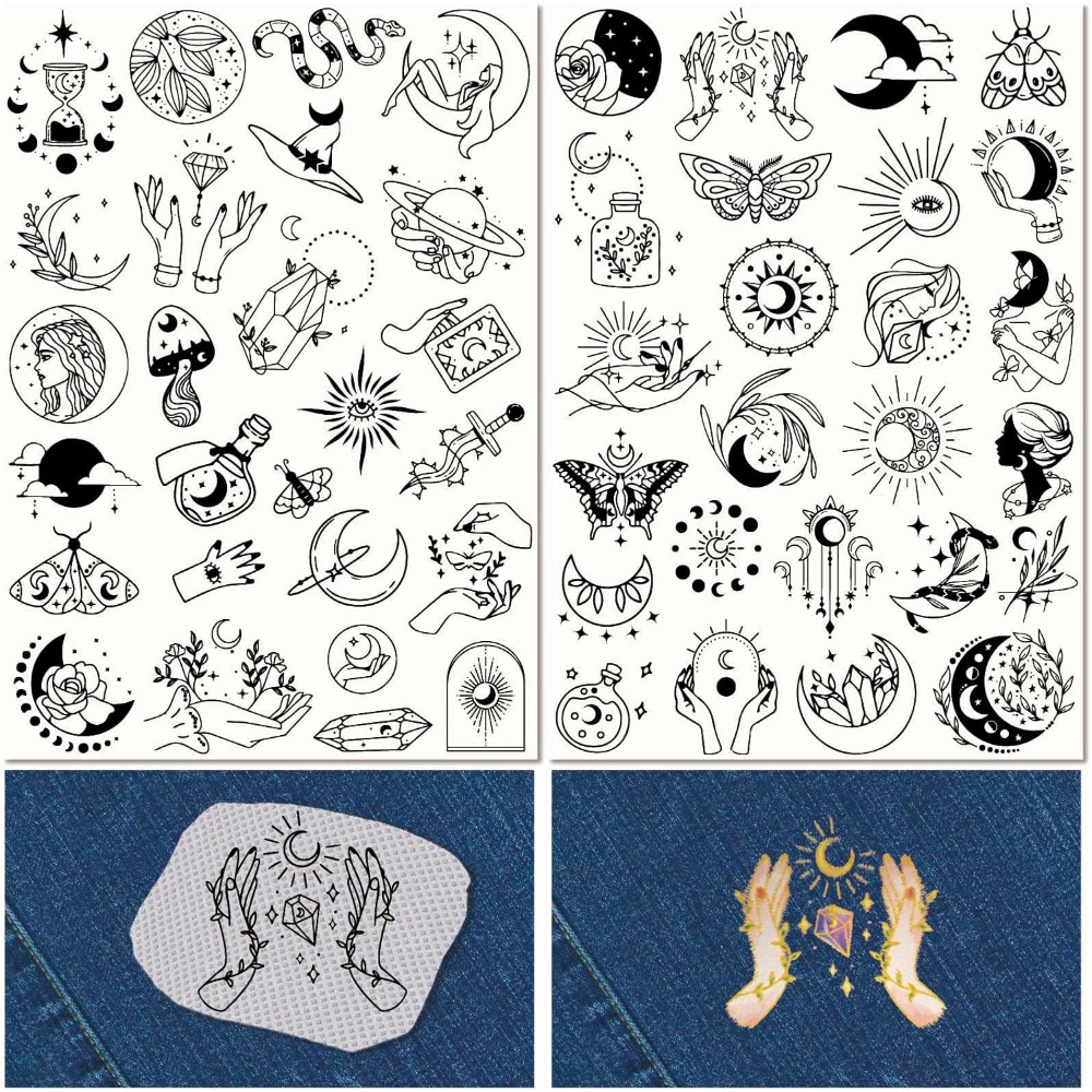 Embroidery Stitches - 51Pcs Boho Moon Sun 수용성 자수