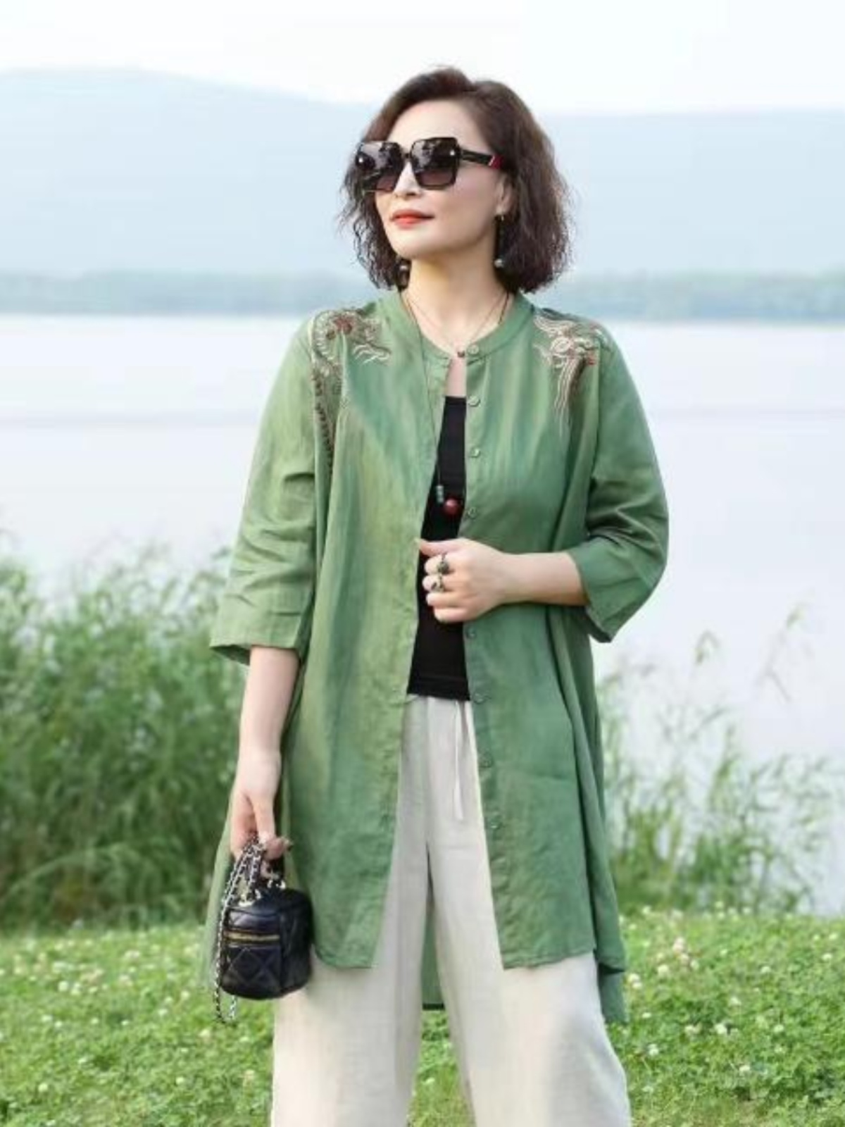 레트로 자수 코튼 린넨 혼합 얇은 아우터 셔츠 여성용  - Embroidery Cardigan 리뷰 및 가격