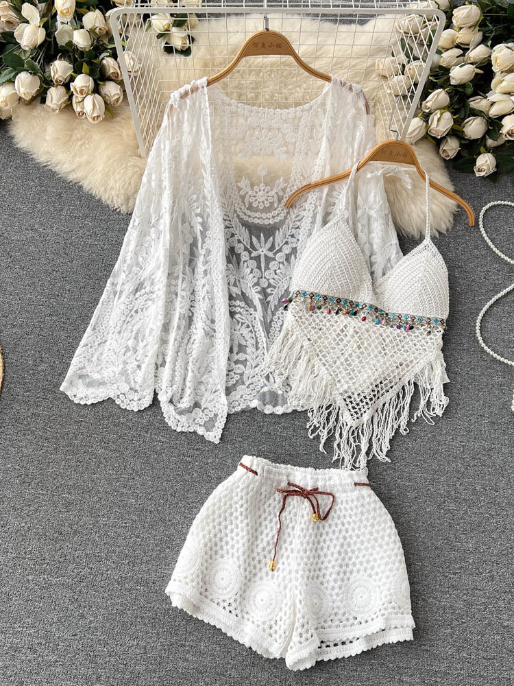 여름 신상 휴가복 여성 레이스 자수 가디건+태슬 넥탑+ - Embroidery Cardigan 리뷰 및 가격