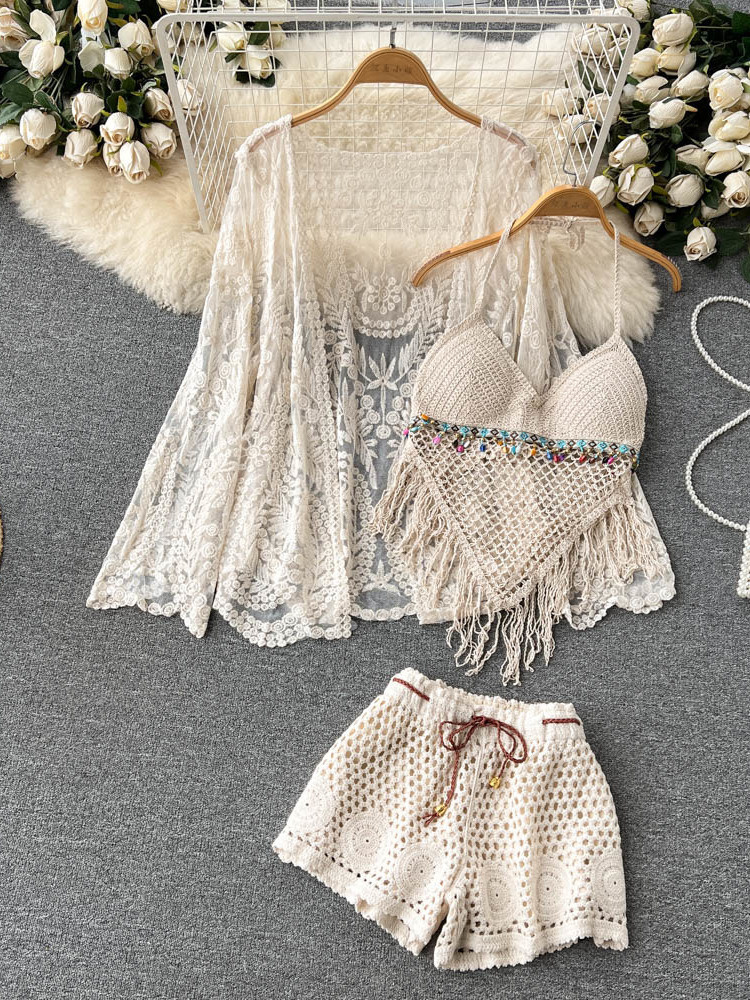 여름 신상 휴가복 여성 레이스 자수 가디건+태슬 넥탑+ - Embroidery Cardigan 리뷰 및 가격