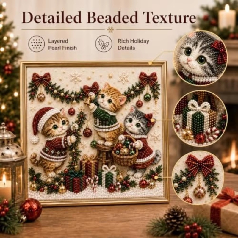 3D 진주 크리스마스 고양이 아트 키트 고양이 다이아몬 - Embroidery Xmas Kits 리뷰 및 가격