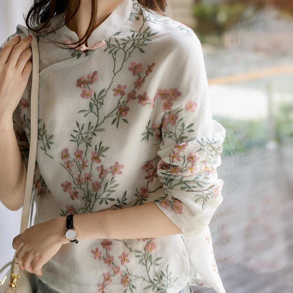 여성용 중국 스타일 자수 셔츠, 우아한 긴팔 치파오 셔 - Embroidery Cardigan 리뷰 및 가격