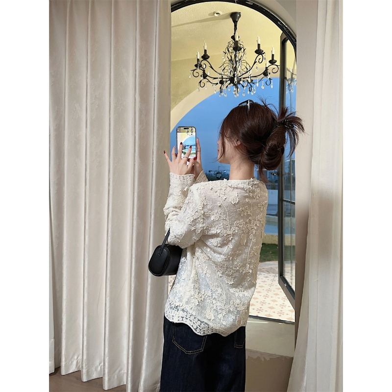 패션 수 놓은 3 차원 레이스 셔츠 프랑스어 새로운 중 - Embroidery Cardigan 리뷰 및 가격