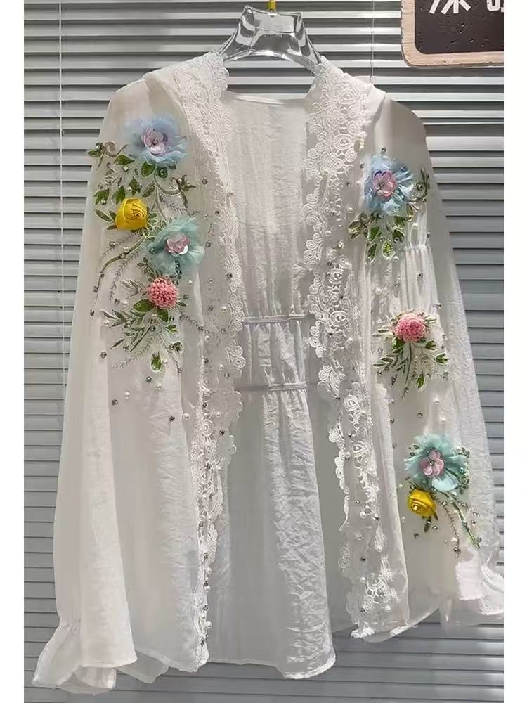 통기성 코튼 혼합 화이트 후드 선 스크린 셔츠 여성용  - Embroidery Cardigan 리뷰 및 가격